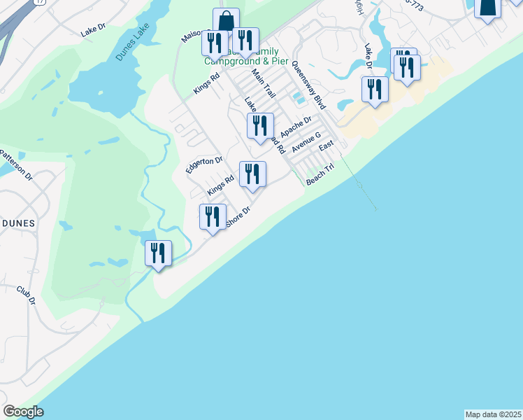 map of restaurants, bars, coffee shops, grocery stores, and more near 9619 Shore Drive in Myrtle Beach