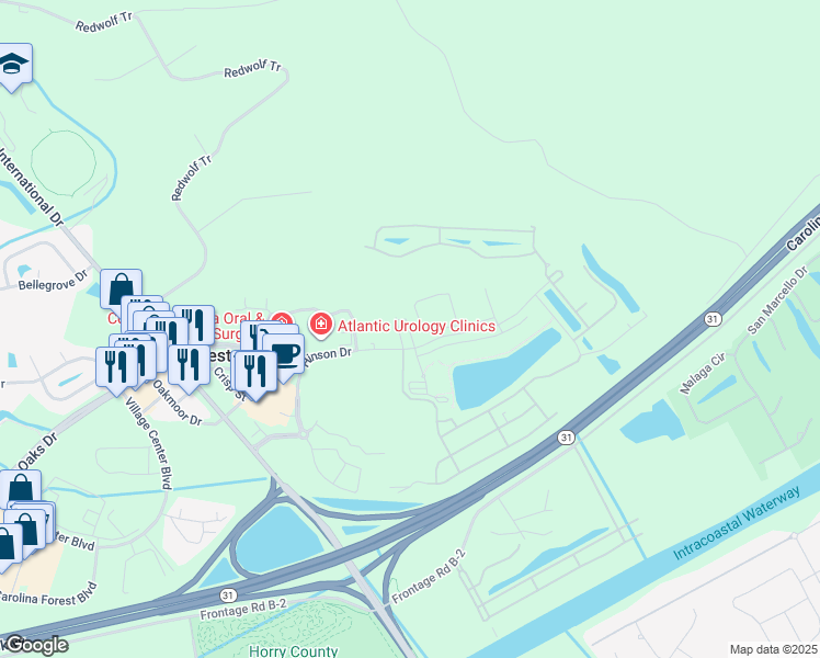 map of restaurants, bars, coffee shops, grocery stores, and more near 100 Villa Mar Drive in Myrtle Beach