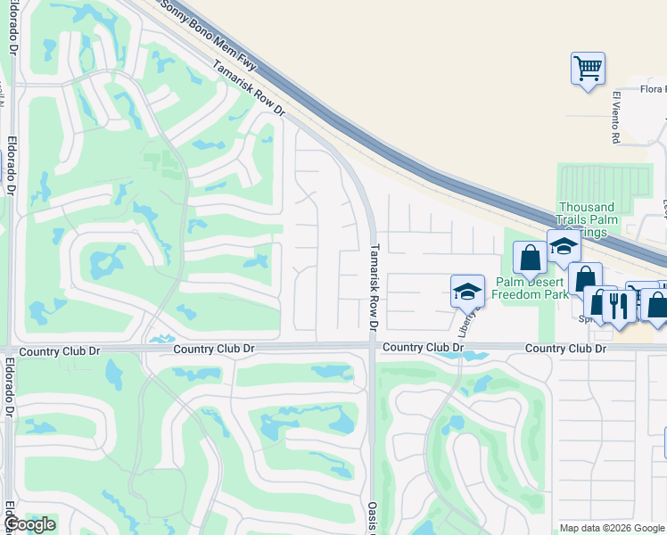 map of restaurants, bars, coffee shops, grocery stores, and more near 39550 Regency Way in Palm Desert
