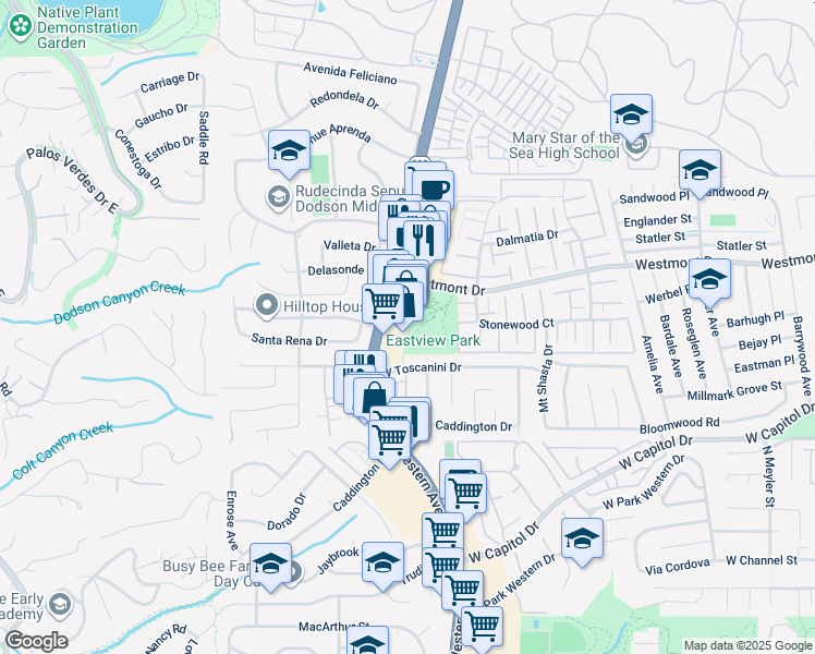 map of restaurants, bars, coffee shops, grocery stores, and more near 28326 South Western Avenue in Rancho Palos Verdes