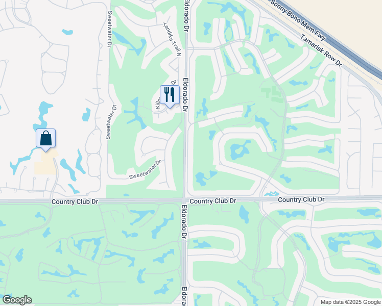 map of restaurants, bars, coffee shops, grocery stores, and more near 39444 Narcissus Way in Palm Desert