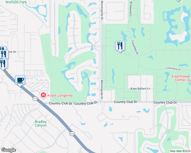 map of restaurants, bars, coffee shops, grocery stores, and more near 5 Churchill Lane in Rancho Mirage
