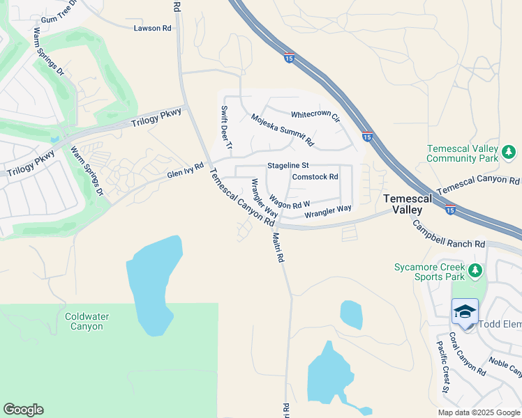 map of restaurants, bars, coffee shops, grocery stores, and more near 10129 Wrangler Way in Corona