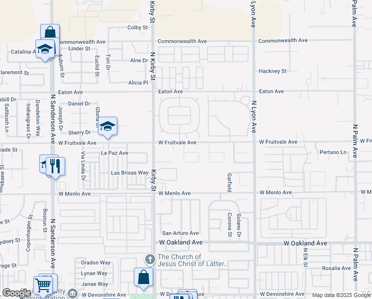 map of restaurants, bars, coffee shops, grocery stores, and more near 2294 Daisy Way in Hemet