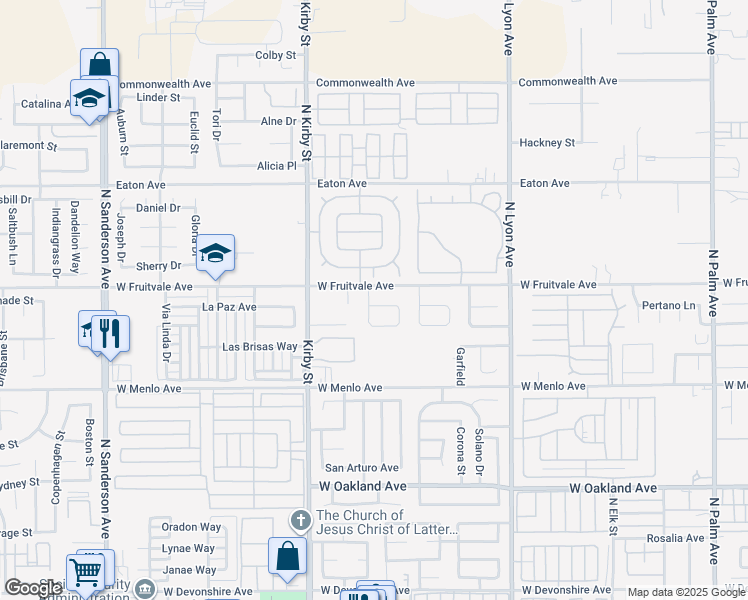 map of restaurants, bars, coffee shops, grocery stores, and more near 2294 Daisy Way in Hemet
