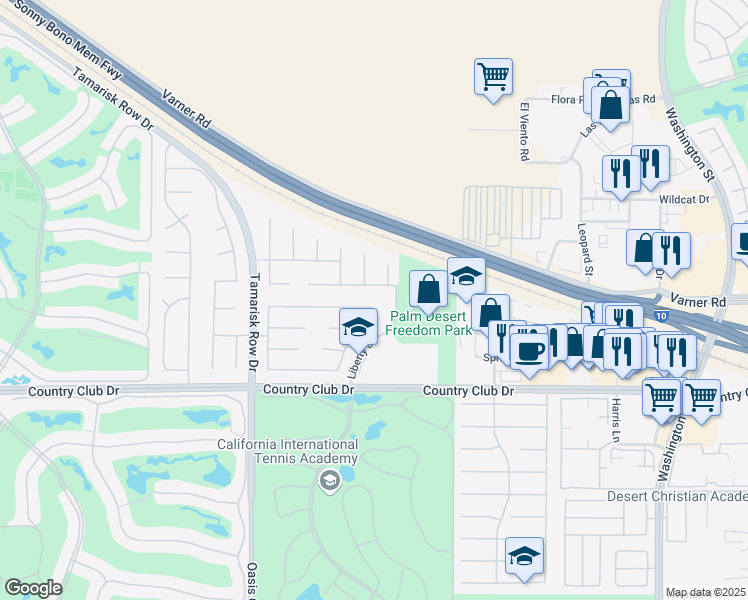 map of restaurants, bars, coffee shops, grocery stores, and more near 134 Tesori Drive in Palm Desert