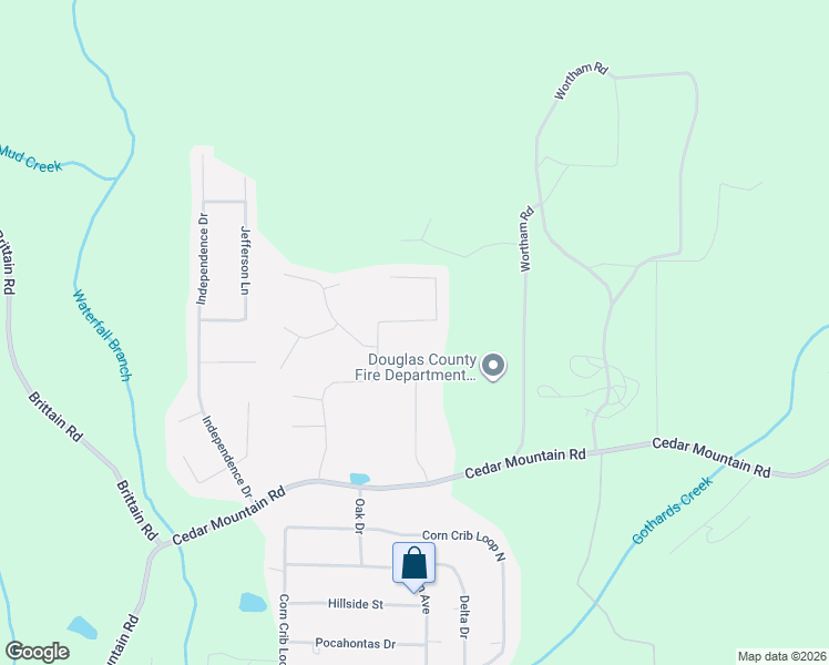 map of restaurants, bars, coffee shops, grocery stores, and more near 1565 Cedar Hill in Douglasville