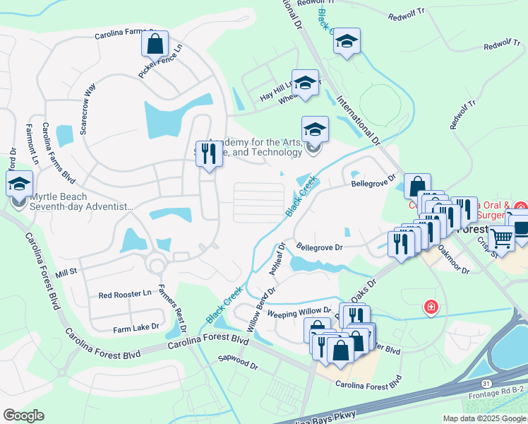 map of restaurants, bars, coffee shops, grocery stores, and more near 897 Barn Owl Court in Myrtle Beach