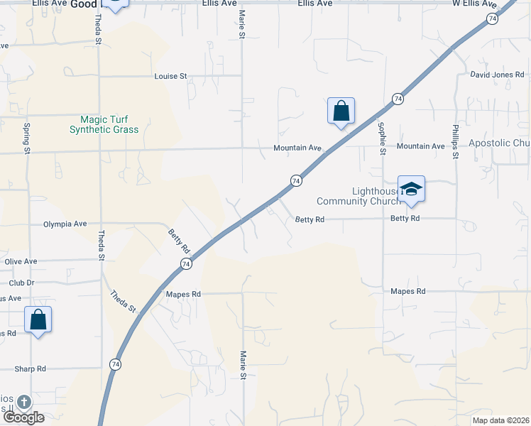 map of restaurants, bars, coffee shops, grocery stores, and more near 24665 California 74 in Perris