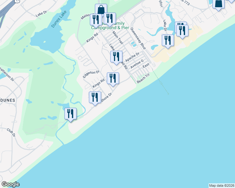 map of restaurants, bars, coffee shops, grocery stores, and more near 9619 Shore Drive in Myrtle Beach