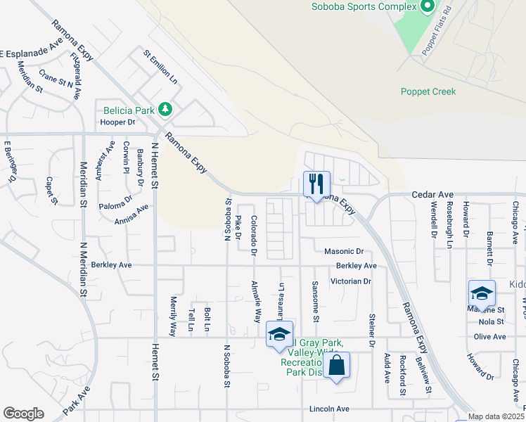 map of restaurants, bars, coffee shops, grocery stores, and more near 881 North Lake Street in Hemet