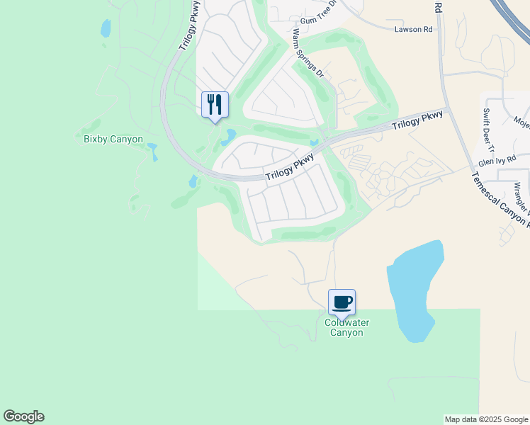 map of restaurants, bars, coffee shops, grocery stores, and more near 24649 Hatton Lane in Corona
