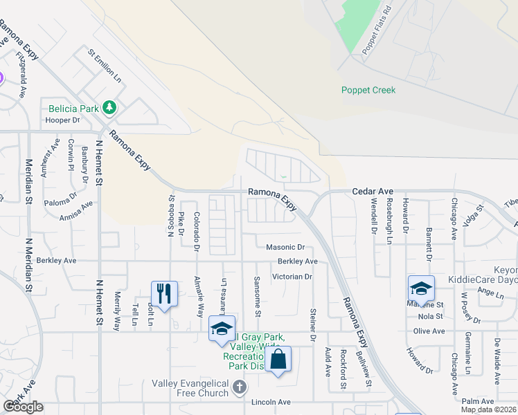 map of restaurants, bars, coffee shops, grocery stores, and more near 880 North Lake Street in Hemet