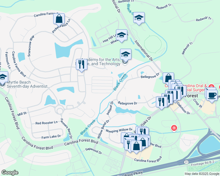 map of restaurants, bars, coffee shops, grocery stores, and more near 897 Barn Owl Court in Myrtle Beach