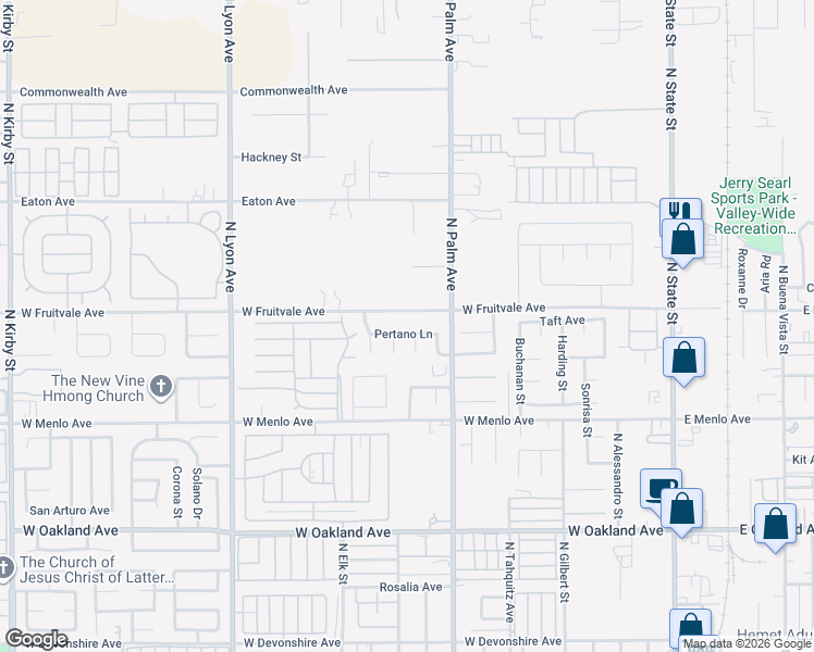 map of restaurants, bars, coffee shops, grocery stores, and more near 1060 Pertano Lane in Hemet