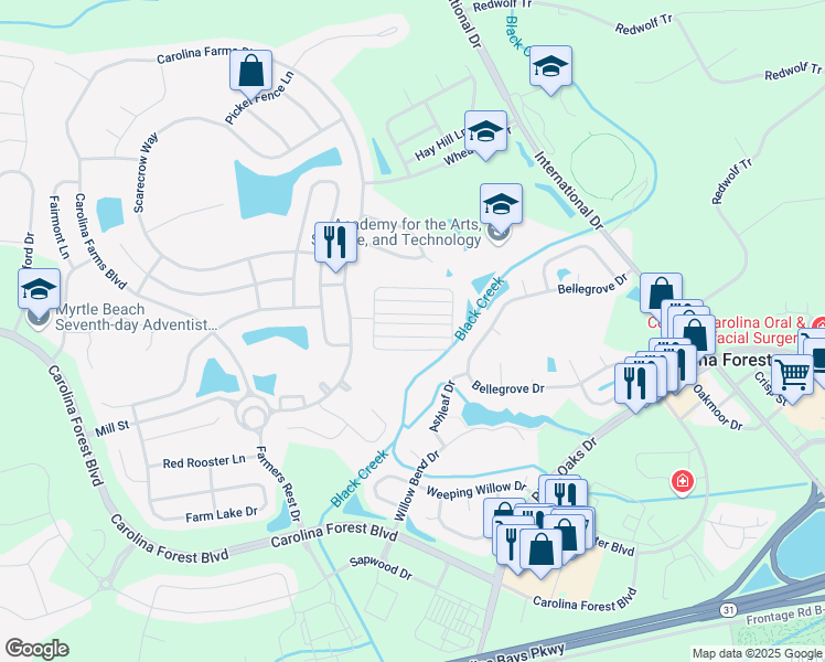 map of restaurants, bars, coffee shops, grocery stores, and more near 833 Barn Owl Court in Myrtle Beach