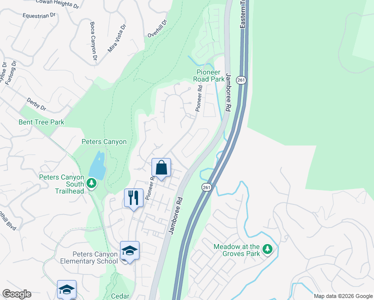 map of restaurants, bars, coffee shops, grocery stores, and more near 10625 Costello Drive in Tustin
