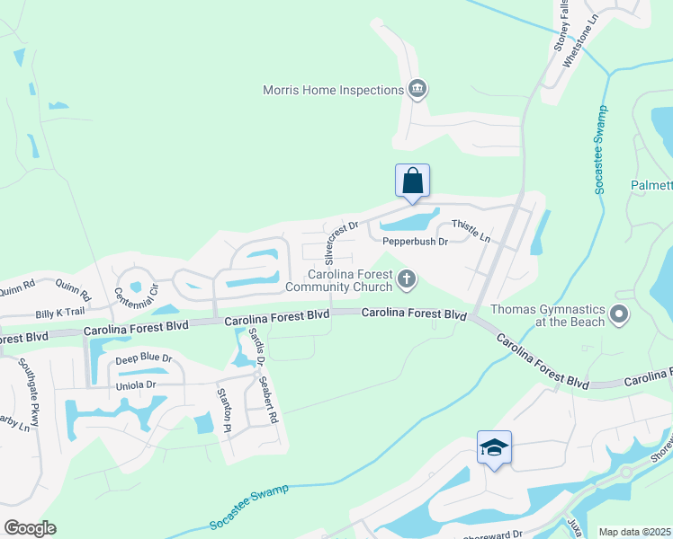 map of restaurants, bars, coffee shops, grocery stores, and more near 2058 Silvercrest Drive in Myrtle Beach