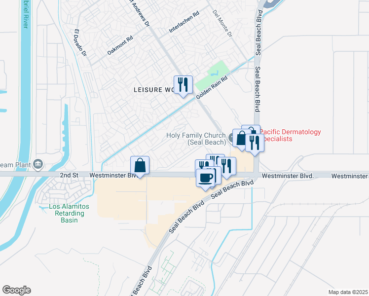 map of restaurants, bars, coffee shops, grocery stores, and more near in Seal Beach