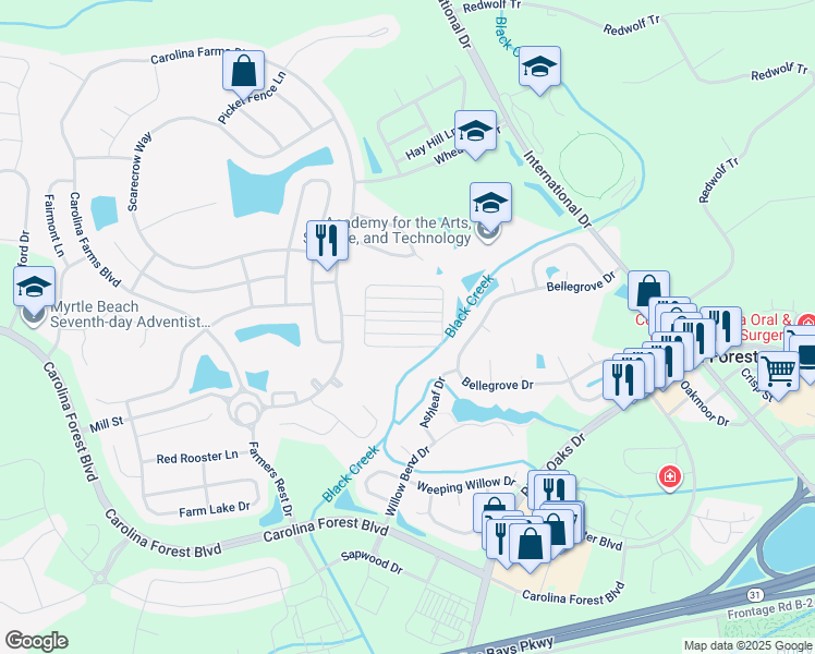 map of restaurants, bars, coffee shops, grocery stores, and more near 833 Barn Owl Court in Myrtle Beach