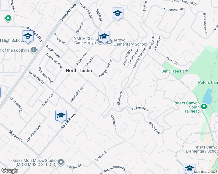 map of restaurants, bars, coffee shops, grocery stores, and more near 11389 La Vereda Drive in Santa Ana