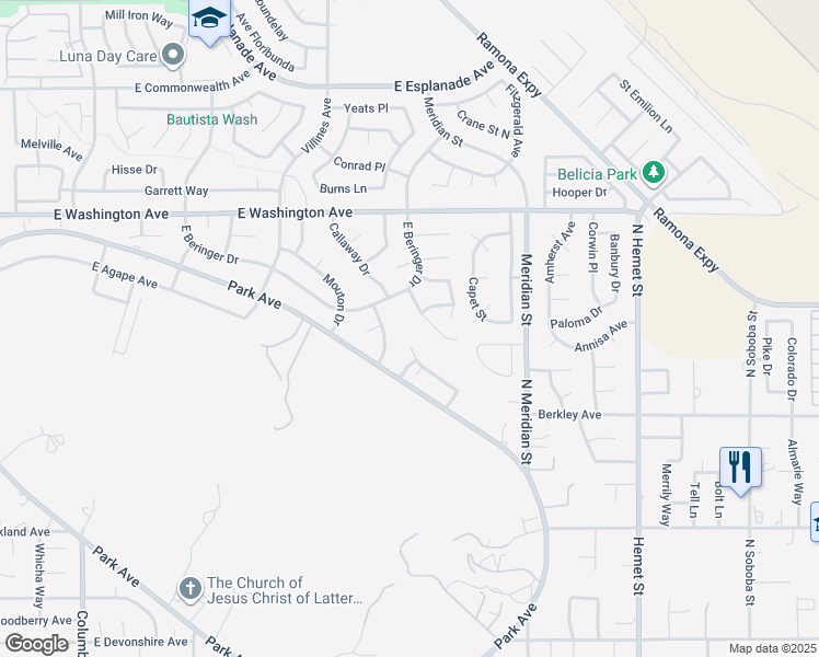 map of restaurants, bars, coffee shops, grocery stores, and more near 3702 English Drive in Hemet