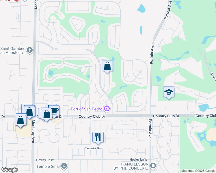map of restaurants, bars, coffee shops, grocery stores, and more near 39475 Moronga Canyon Drive in Palm Desert