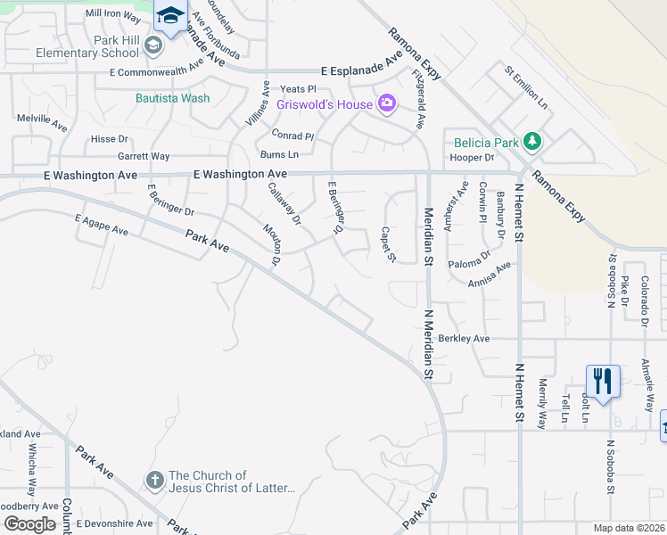 map of restaurants, bars, coffee shops, grocery stores, and more near 3702 English Drive in Hemet
