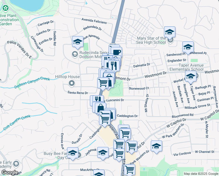 map of restaurants, bars, coffee shops, grocery stores, and more near 28370 South Western Avenue in Rancho Palos Verdes