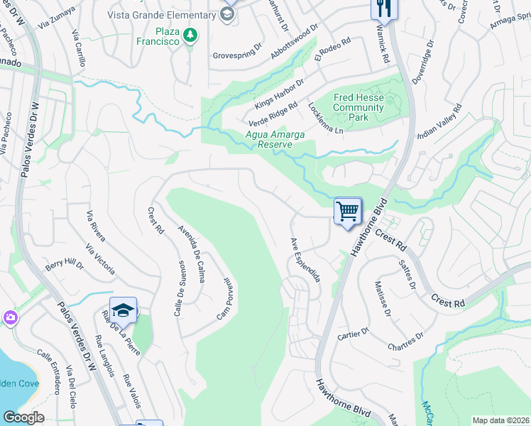 map of restaurants, bars, coffee shops, grocery stores, and more near 30104 Avenue Tranquila in Rancho Palos Verdes