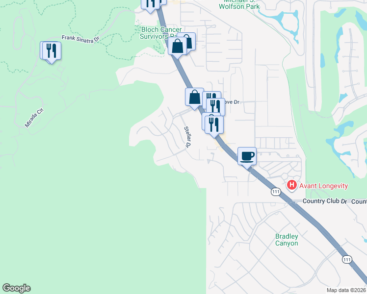 map of restaurants, bars, coffee shops, grocery stores, and more near 14 Alta Vista in Rancho Mirage