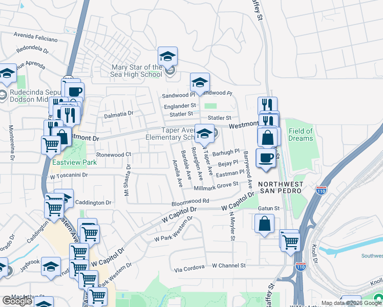 map of restaurants, bars, coffee shops, grocery stores, and more near 1817 Roseglen Avenue in Los Angeles
