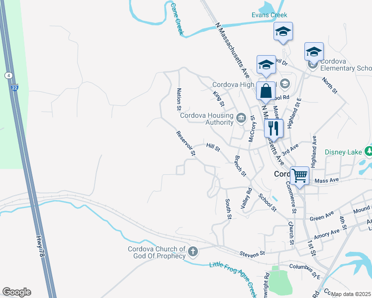 map of restaurants, bars, coffee shops, grocery stores, and more near 450 Reservoir Street in Cordova
