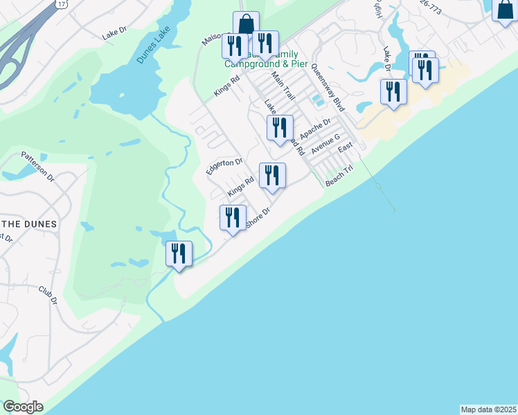 map of restaurants, bars, coffee shops, grocery stores, and more near 9512 Knights Court in Myrtle Beach