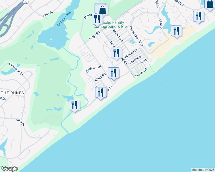 map of restaurants, bars, coffee shops, grocery stores, and more near 9580 Shore Drive in Myrtle Beach