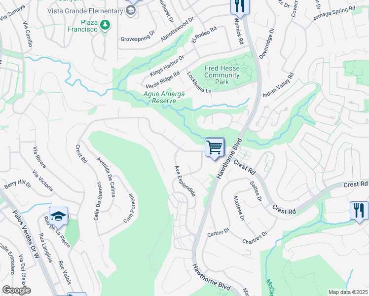 map of restaurants, bars, coffee shops, grocery stores, and more near 6743 Crest Road in Rancho Palos Verdes
