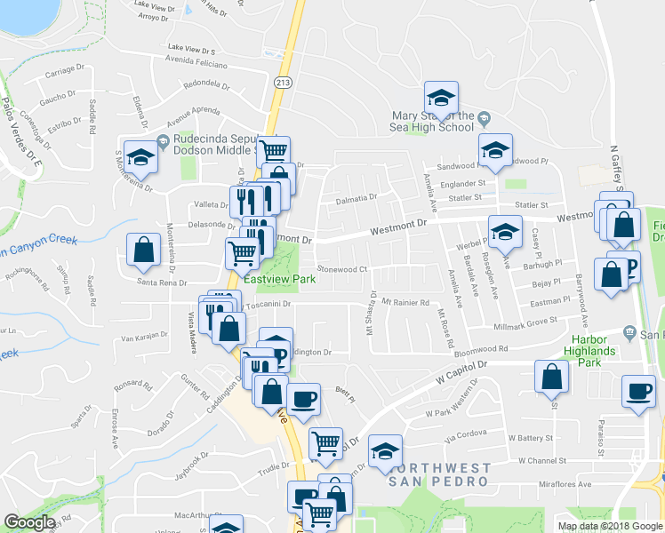 map of restaurants, bars, coffee shops, grocery stores, and more near 1603 Stonewood Court in Los Angeles