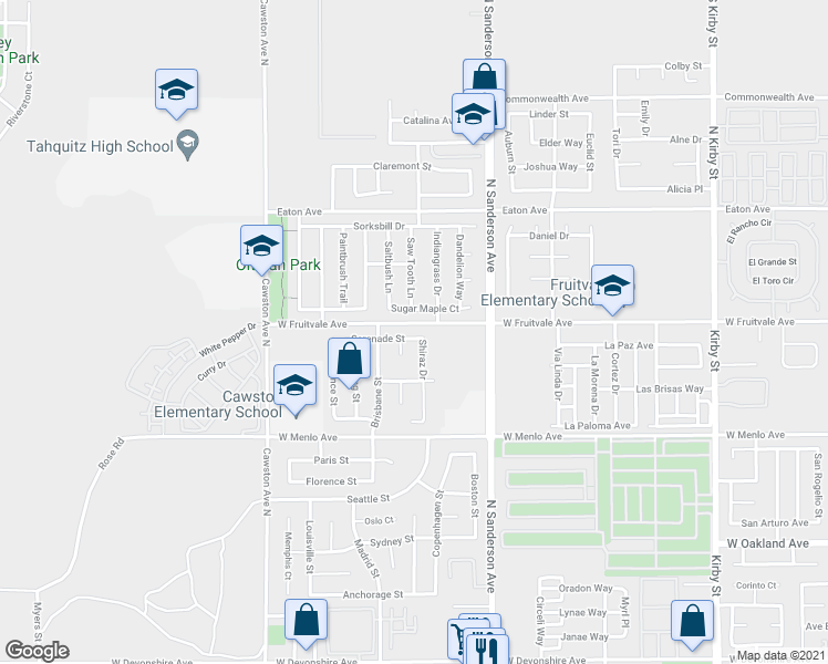 map of restaurants, bars, coffee shops, grocery stores, and more near 3586 Serenade Street in Hemet