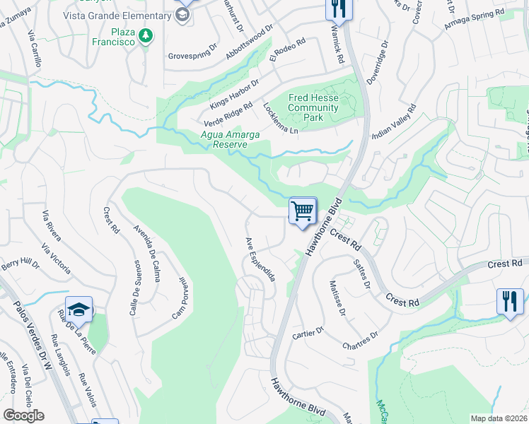 map of restaurants, bars, coffee shops, grocery stores, and more near 29900 Avenue Esplendida in Rancho Palos Verdes