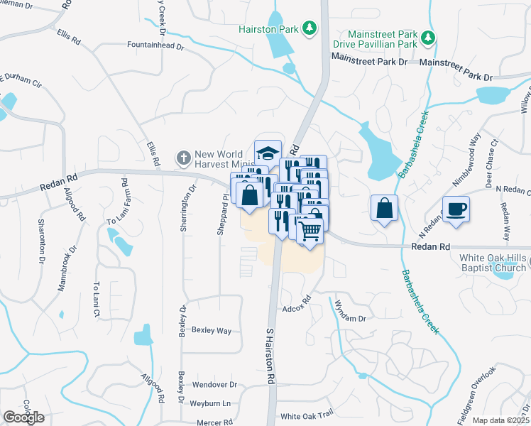 map of restaurants, bars, coffee shops, grocery stores, and more near 4743-4783 Redan Rd in Stone Mountain