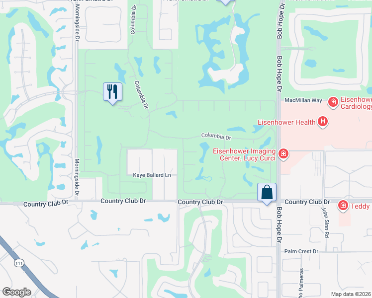 map of restaurants, bars, coffee shops, grocery stores, and more near 1 Rutgers Court in Rancho Mirage