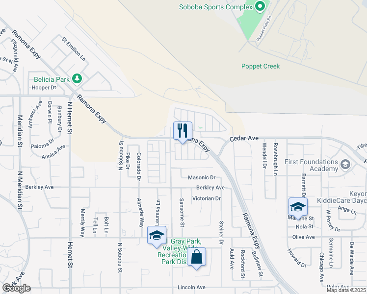 map of restaurants, bars, coffee shops, grocery stores, and more near 880 North Lake Street in Hemet