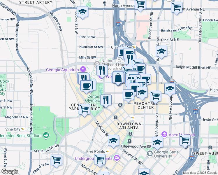 map of restaurants, bars, coffee shops, grocery stores, and more near in Atlanta