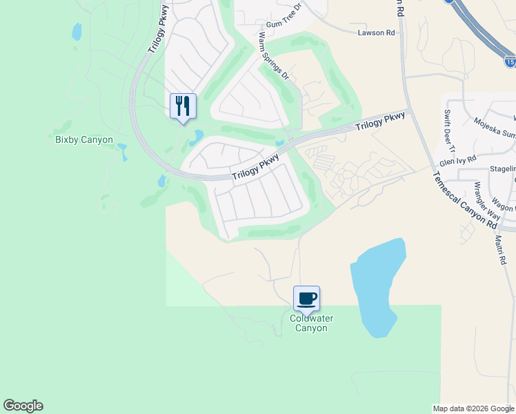 map of restaurants, bars, coffee shops, grocery stores, and more near 24646 Pine Way in Corona