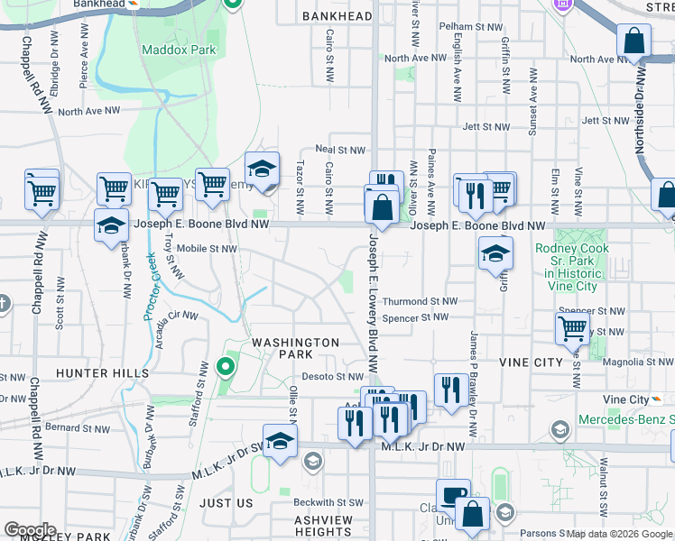 map of restaurants, bars, coffee shops, grocery stores, and more near 968 Ashby Circle Northwest in Atlanta