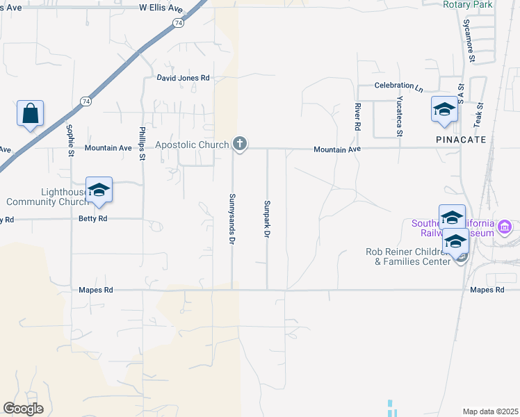 map of restaurants, bars, coffee shops, grocery stores, and more near 2162 Sunpark Drive in Perris