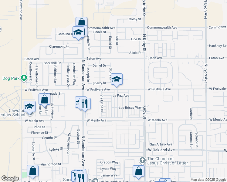 map of restaurants, bars, coffee shops, grocery stores, and more near 2907 Fruitvale Avenue in Hemet