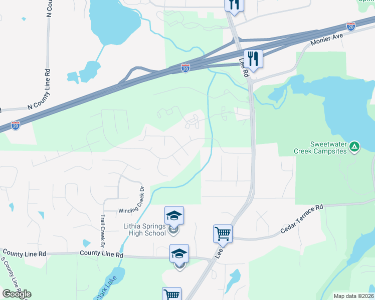 map of restaurants, bars, coffee shops, grocery stores, and more near 7989 Sandpoint Place in Lithia Springs