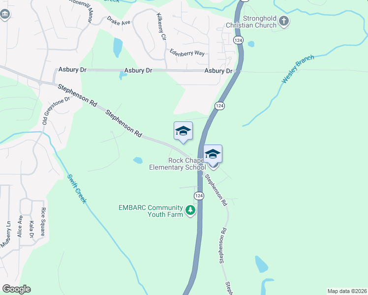 map of restaurants, bars, coffee shops, grocery stores, and more near 1828 Stephenson Road in Lithonia