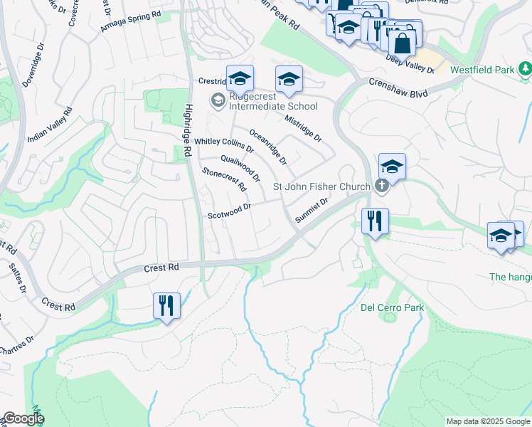 map of restaurants, bars, coffee shops, grocery stores, and more near 5701 Whitecliff Drive in Rancho Palos Verdes